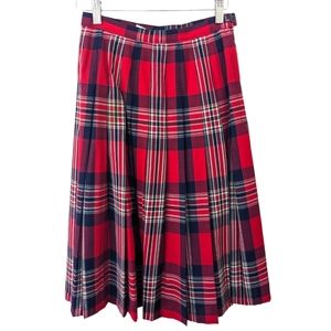 Vintage Pendleton Red and Navy Plaid Pleated Skirt